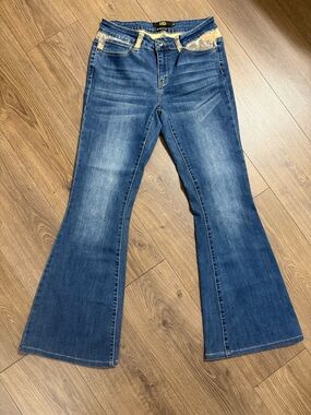 L&B Lucky & Blessed Western Horse Print Mid Rise Flare Jeans Bell Bottoms - 8